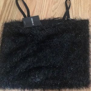 *New* Fuzzy/Furry Tinsel Spaghetti Crop Top